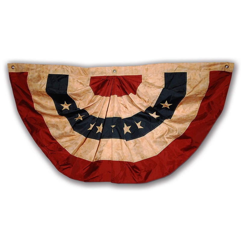 Morigins 48x25 Inch Tea Stained Antique US American Flag Bunting Half Fan Fully Pleated Banners - Image 1